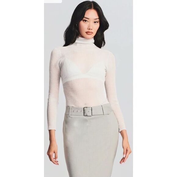 Revolve SER.O.YA Sweater Womens Sz S White Piper Turtleneck Ribbed Sheer Linen - Picture 1 of 14